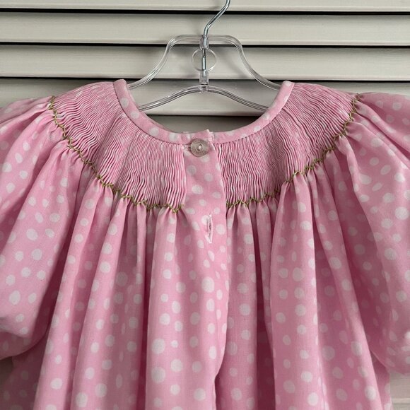 Vive La Fete smocked dress bunnies pink & white polka dot girl’s size 4T - Picture 6 of 8